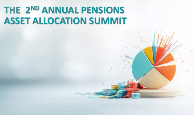 A graphic which text which reads: The 2nd Annual Pensions Asset Allocation Summit. There is a graphic showing a colourful pie chart to illustrate asset diversity. (Photo credit: Stardadw007/stock.adobe.com)
